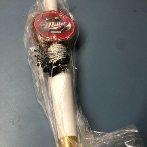 NWOT Miller Beer White with Wood Logo Beer Tap Handle #F61